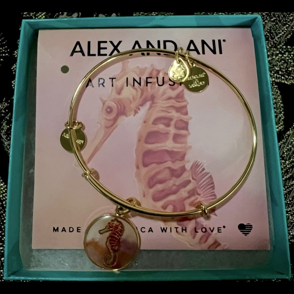 Alex And Ani pink / salmon colored seahorse charm gold bracelet - Picture 3 of 4